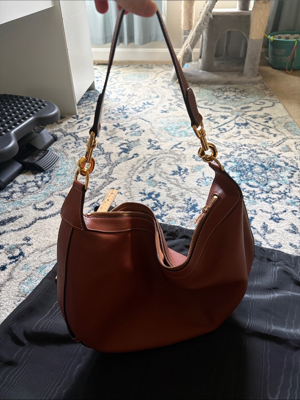 Celine Leandre Brown Leather Shoulder Bag with Gold Hardware - Picture 10 of 11
